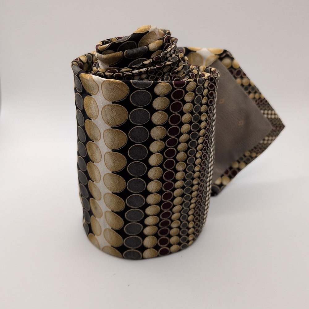 Di’Maggio Men’s Beige with Brown Circles Neck Tie Pure Silk Hand Made MINT